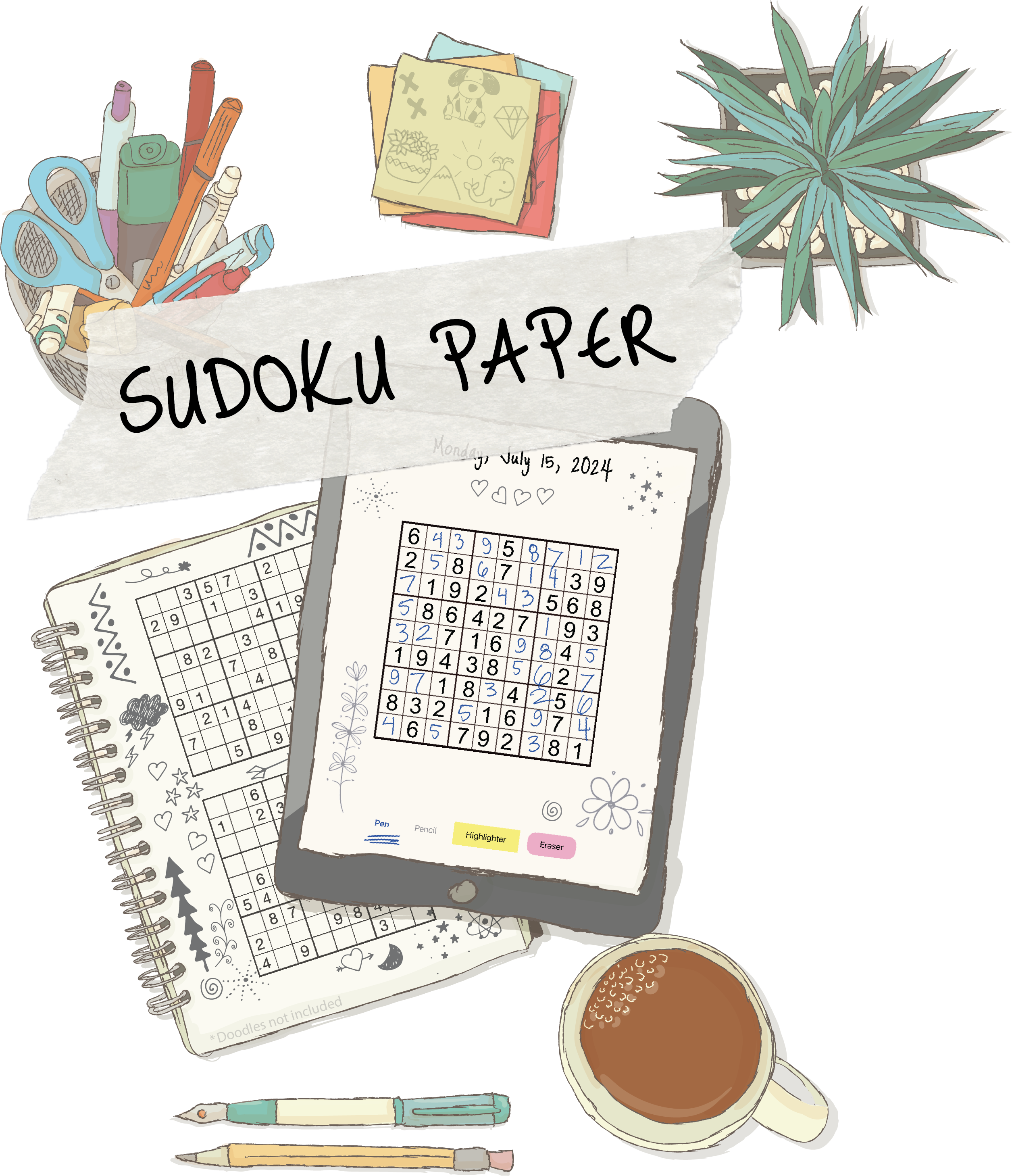 Screenshot of the Sudoku Paper iPad App featuring a Sudoku puzzle grid with a clean, minimalistic design as you’d expect from a puzzle on paper, but with the convenience of a digital format.